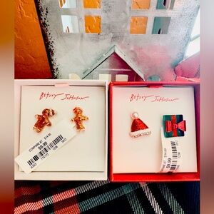 Lot of 2 Betsey Johnson Xmas Stud Earrings